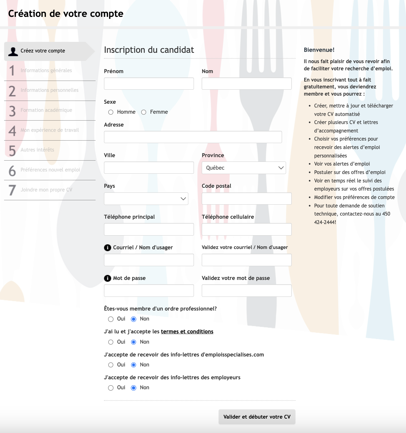 Remplissez votre CV automatisé sur emploisenrestauration.com!